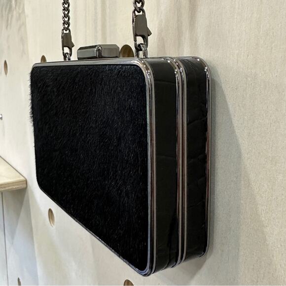 MICHAEL KORS Elsie Calf Hair Box Clutch Removable Crossbody Chain Black - Picture 8 of 11